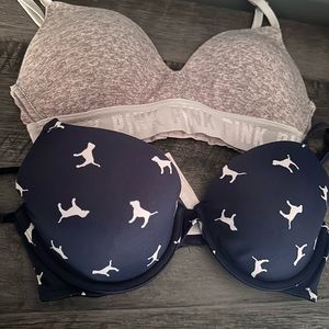PINK Victoria's Secret Gray and Blue Bras Intimates Collection